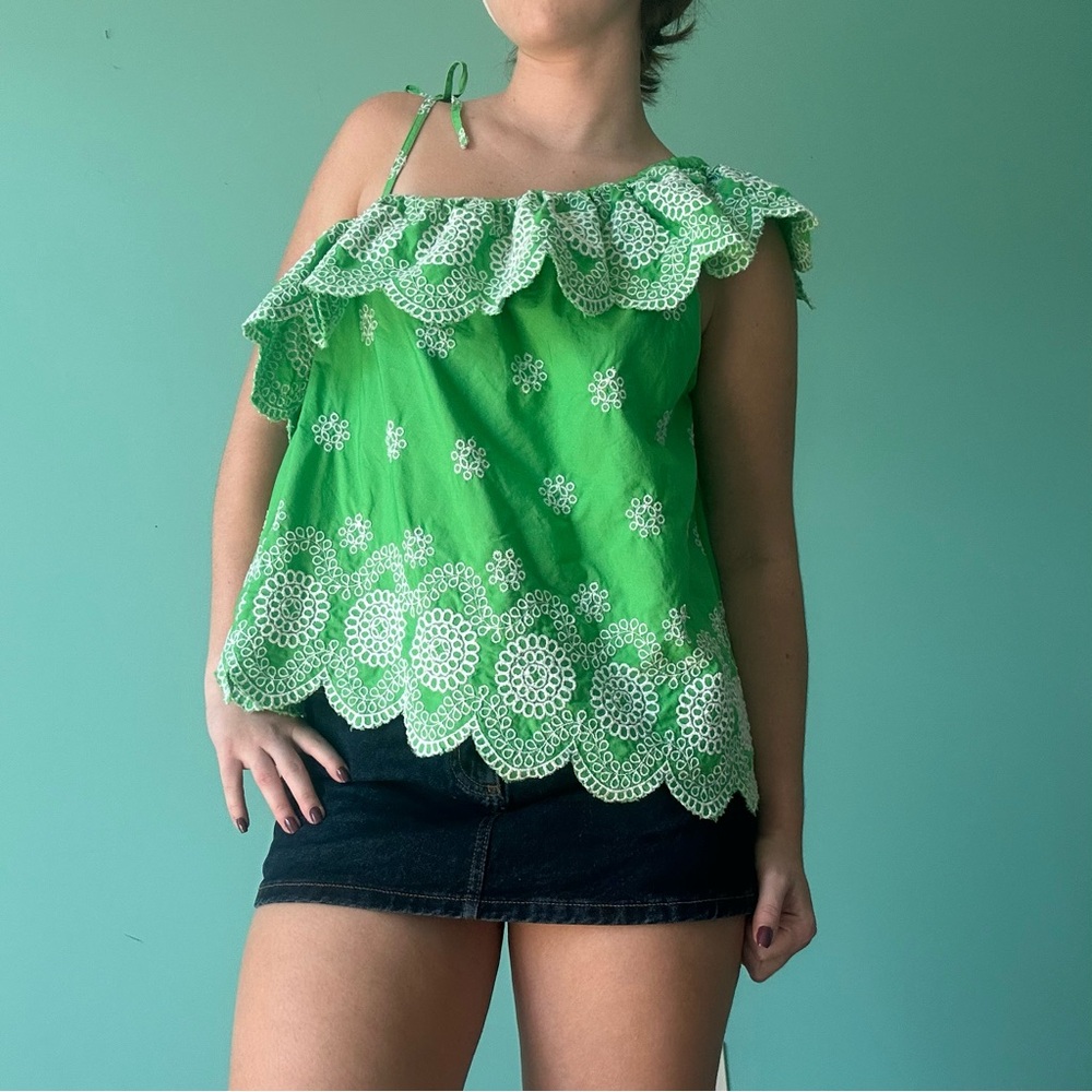 Crown & Ivy Green Ruffle Lace Blouse